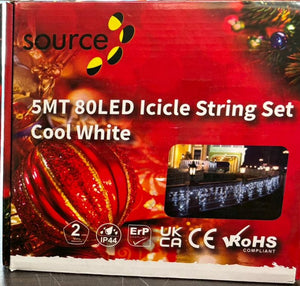 5M 80LED Icicle Lights, Warm White & Cool White Options, IP44 - Connectable Outdoor & Indoor String Lights