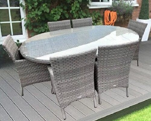 6 Seat Grey Oval Table Set - Rattan Garden Furniture