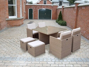 Outdoor Cube Dining Set Light Brown & Grey - Rattan Garden Furniture