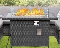 Rattan Fire Pit With Glass Top - Outdoor Garden Table